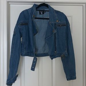 Crop Biker Zip Denim Jacket